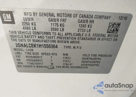 2017 Chevrolet Equinox Lt from USA, damaged, VIN 2GNALCEK1H1556364